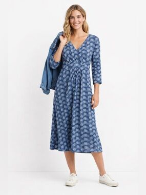 Seasalt Cornwall “The Lake Dress” Blue Print Midi Dress – US 10 / UK 14